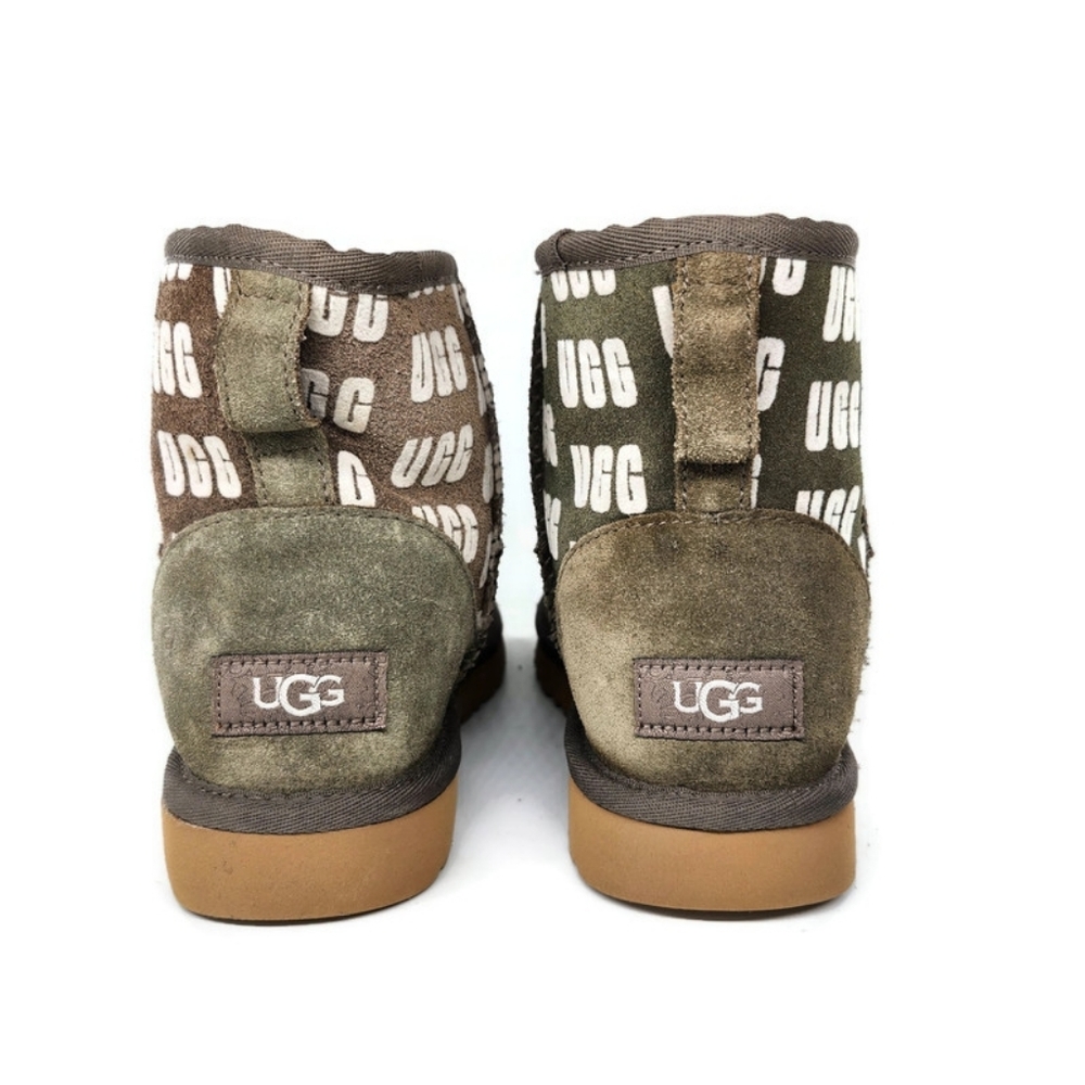 UGG Classic Mini II Logo Slate Grey & White UGG Graphics Shearling Lined Boots - Picture 6 of 11